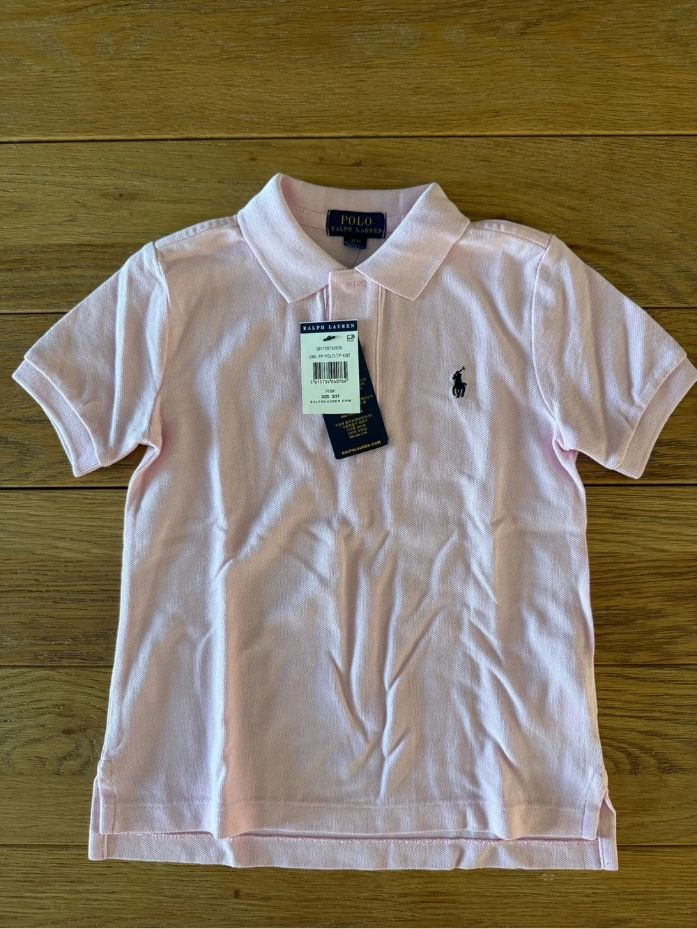 Ralph Lauren Girls Light Pink Polo Shirt with Navy Pony